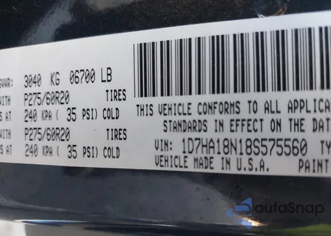 2008 Dodge Ram 1500 Slt from USA, damaged, VIN 1D7HA18N18S575560